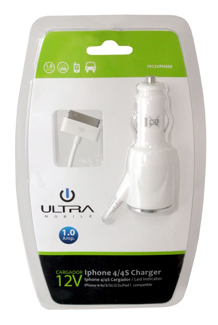CARGADOR ULTRA VPH450 PARA AUTOS COMPATIBLE CON IPHONE 4 Gris