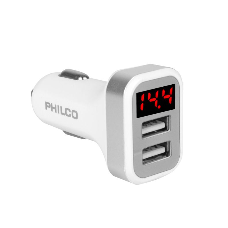 CARGADOR AUTO DOBLE USB CON PANT LED Gris