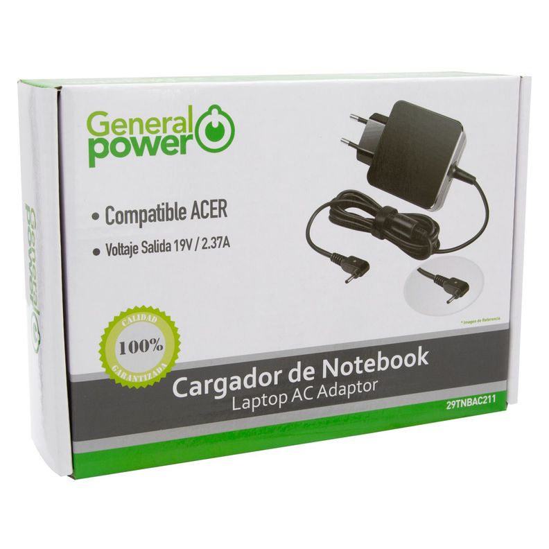 CARGADOR NOTEBOOK ACER 19V 2,37A PTA. FINA ULTRABOOK Negro