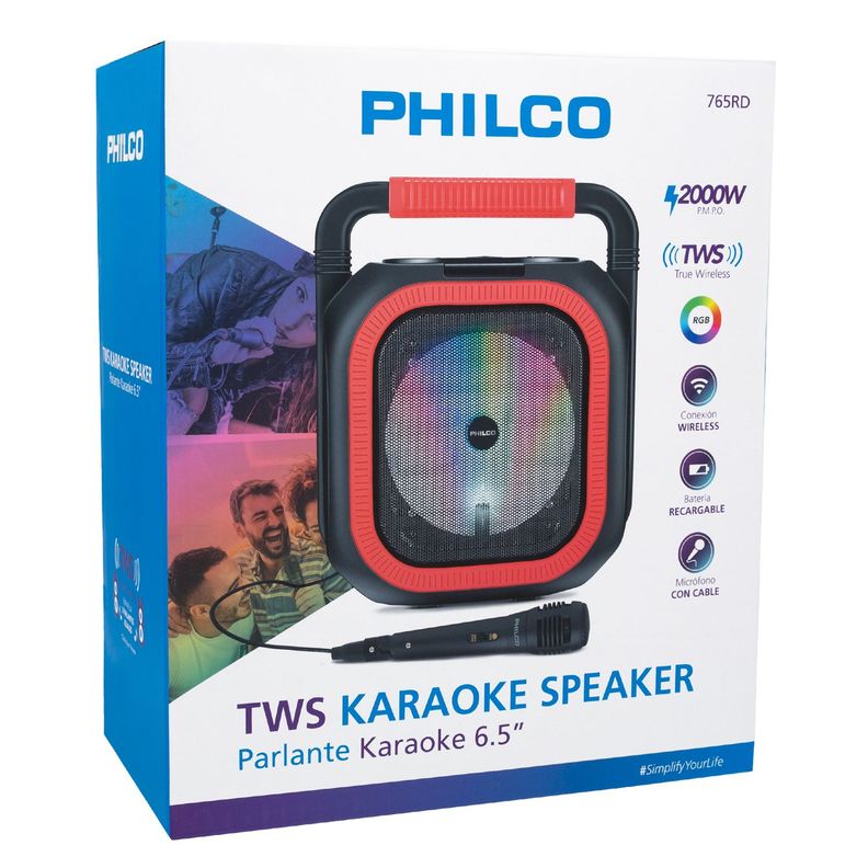 Parlante Karaoke 765rd 6.5  Philco Rojo Open box Negro