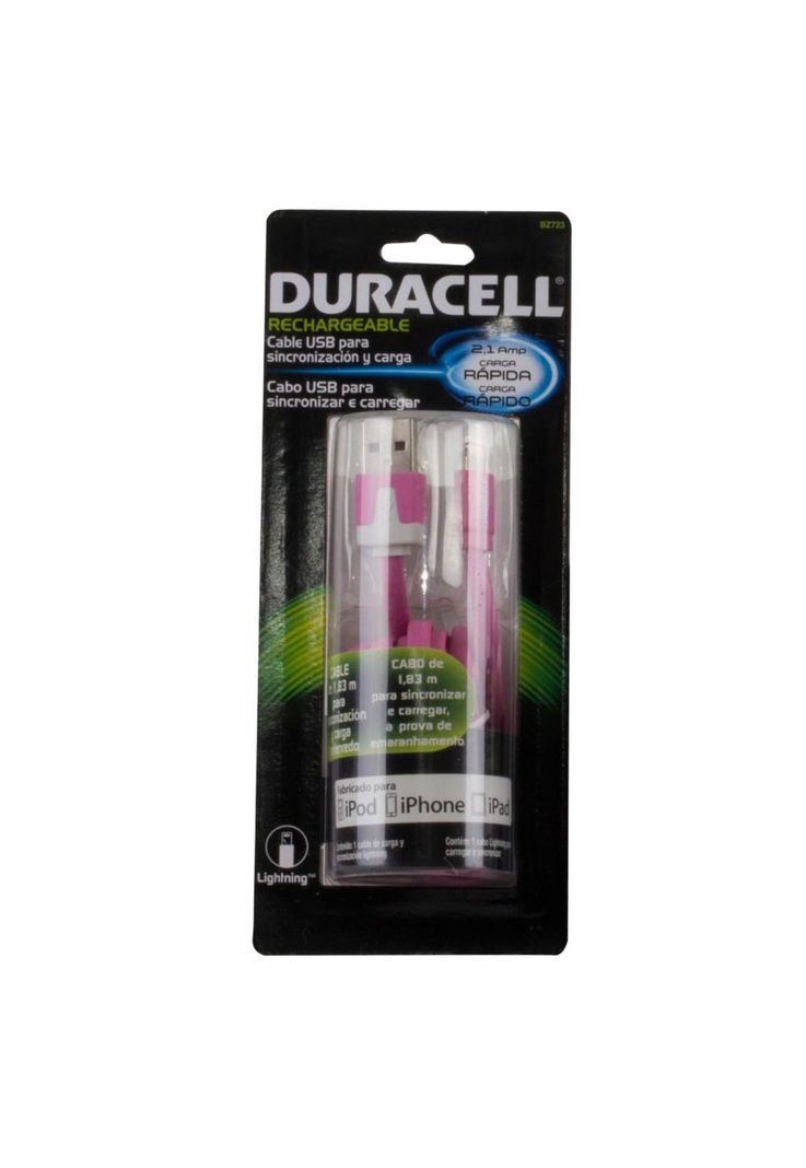 Cable Lightning iPhone 5/6 Certificado Duracell Rosado-1