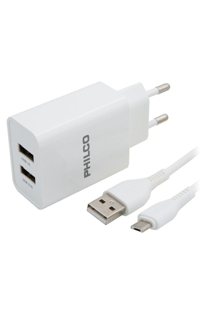 Carg. De Pared 2.1 A Doble Usb C/cable Micro R2100 Blanco-0