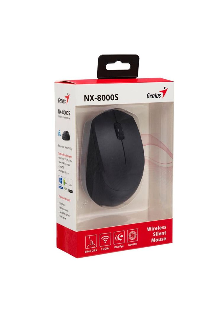 MOUSE INALAMBRICO NEGRO SILENCIOSO AMBIDIESTRO 2.4GHZ NX8000S-4