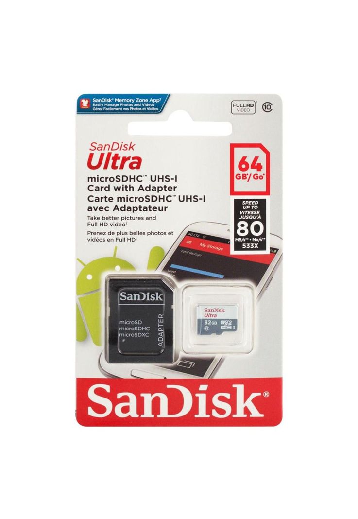 Tarjeta MicroSD SanDisk 64GB Clase 10 con Adaptador-0