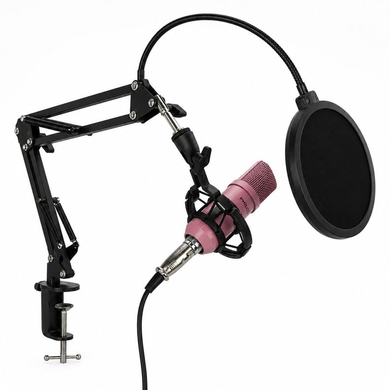 KIT STUDIO MICROPH C/SOP/POP/STAND/USB SOUND CARD ROSADO