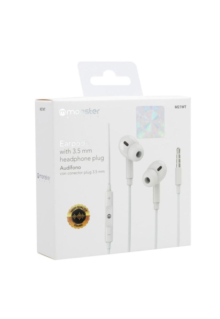 M21WT AUDIF. MONSTER ALAMBRICO M/LIBRES 3.5MM BLANCO-0