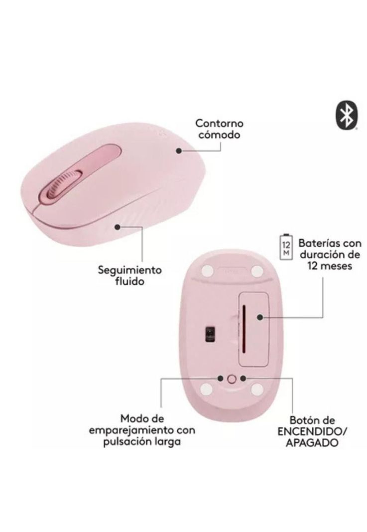 Mouse Inalámbrico Bluetooth Logitech M196 Rosa-1