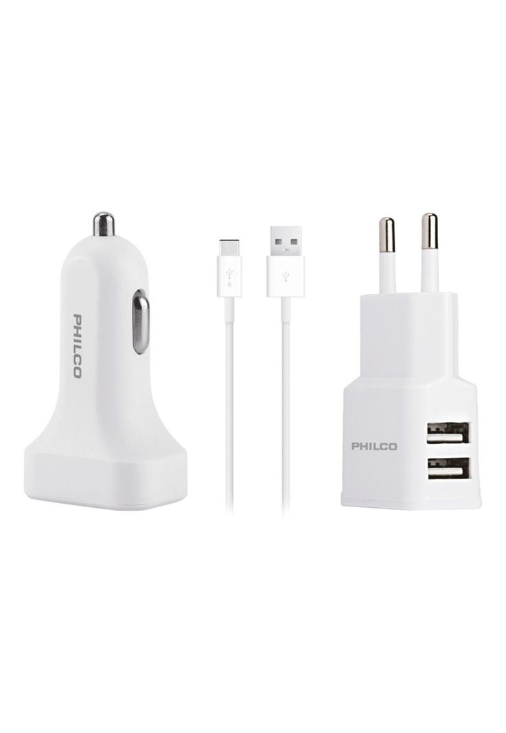 Kit Cargador 2.1A 3 en 1 c/ Cable Tipo C Blanco R2118-2