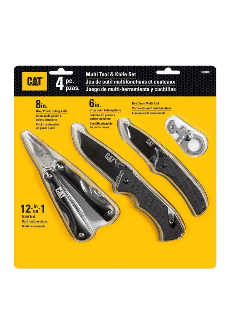 JUEGO DE CUCHILLOS Y HERRAMIENTAS MULTIPLES CAT DE 4 PIEZAS 980103 Negro
