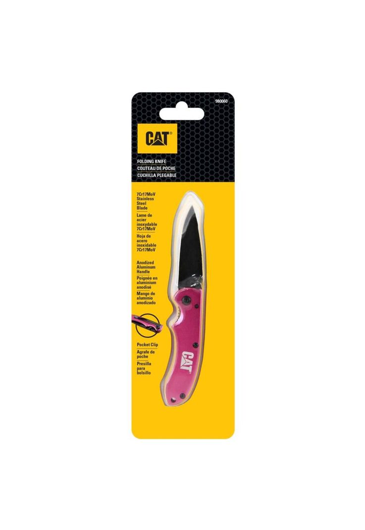 CUCHILLO NAVAJA PLEGABLE CAT 980060 PUNTA CURVA Rosado