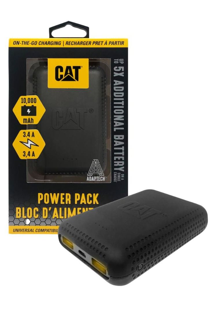 BATERIA EXTERNA CAT DE 10,000 MAH CON DOBLE USB DE 3,4 AMPERIOS Negro