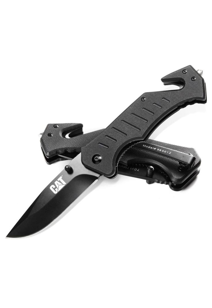 CUCHILLO NAVAJA PLEGABLE CAT 980012 PUNTA CURVA CON ROTURA DE VIDRIO Y CORTADOR DE BANDA-4