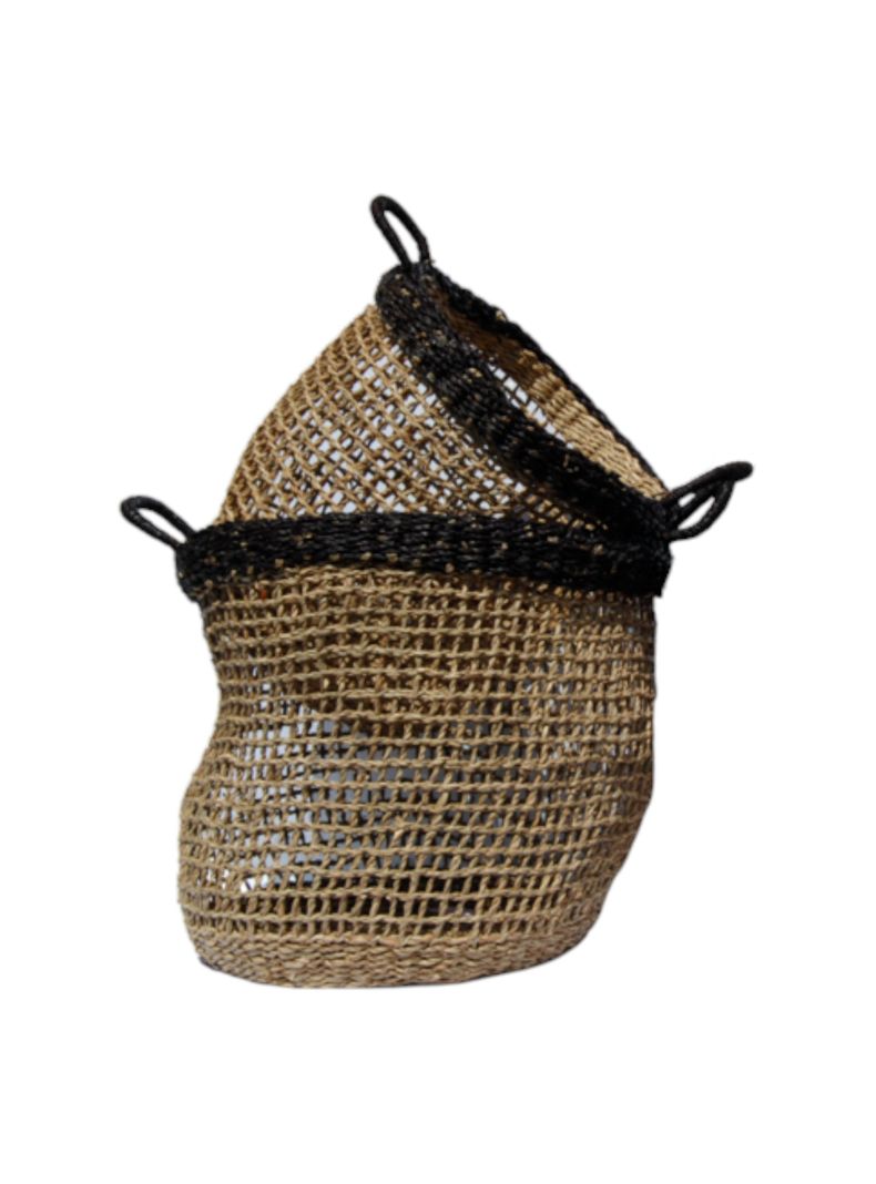 Canasto fibra natural borde negro grande D40xA45 cms -1