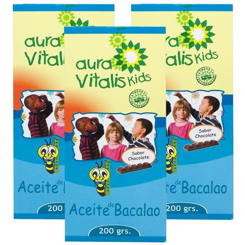 3 X AURA VITALIS KIDS JBE. ACEITE HIGADO BACALAO - CHOCOLATE 200 GR-0