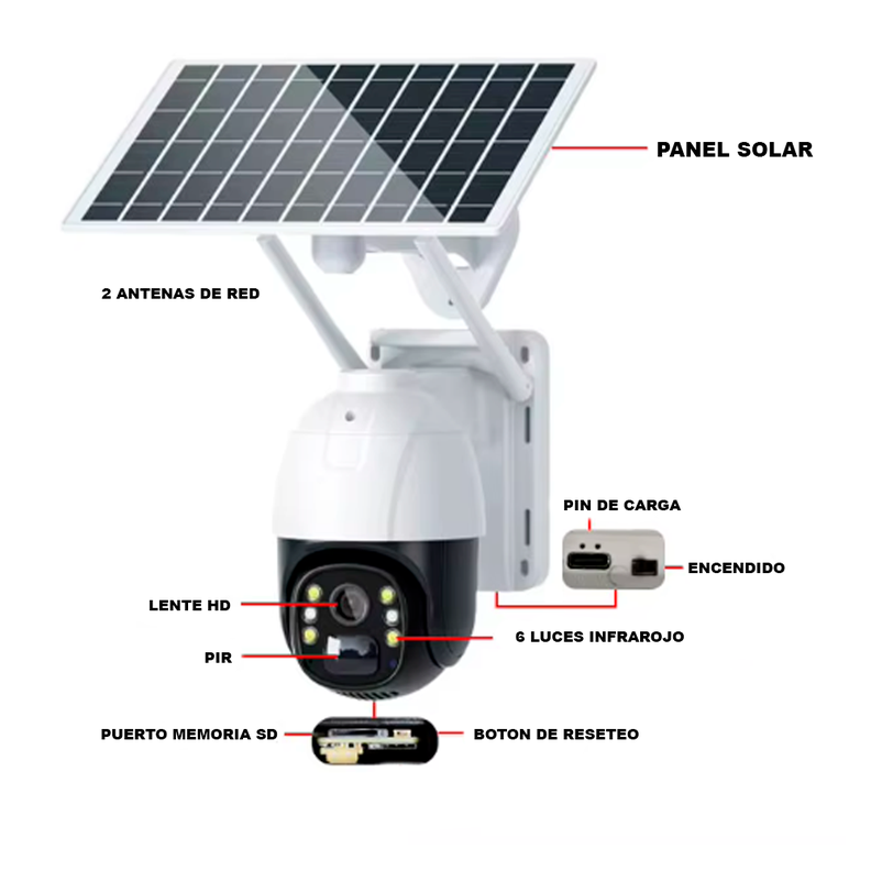 Camara Seguridad Panel Solar Exterior Interior Wifi Hd-2