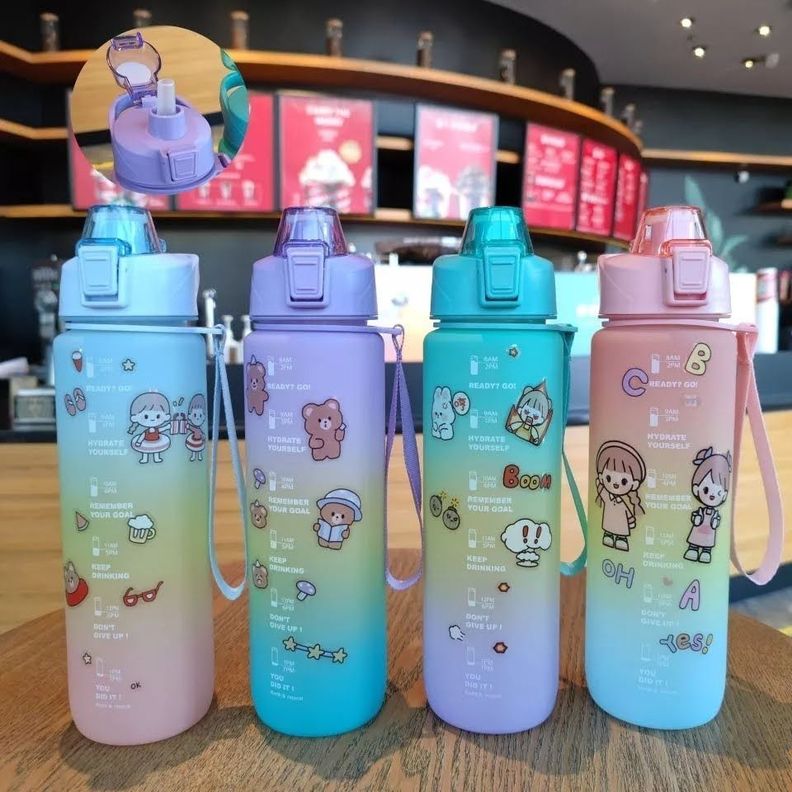 Botella De Agua Deportiva Motivacional 1 Litro + Stikers-3