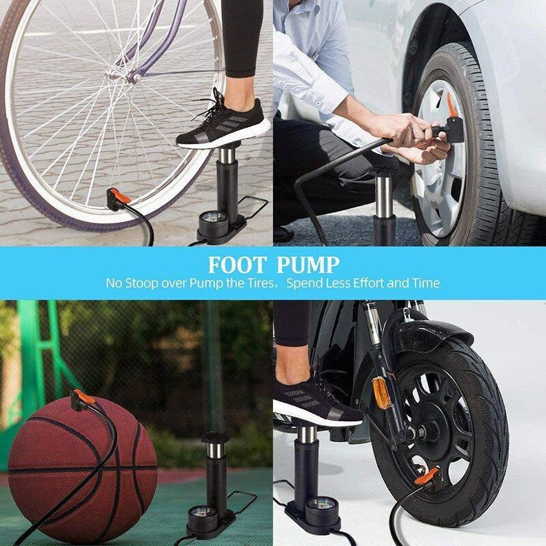 Bombin Bicicleta De Pie Inflador Balon Medidor Pre-4