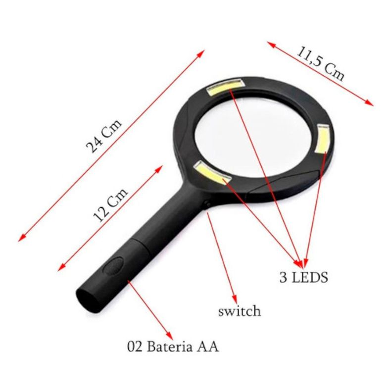 Lupa Con Luz Led Lampara Lectura Portatil-5