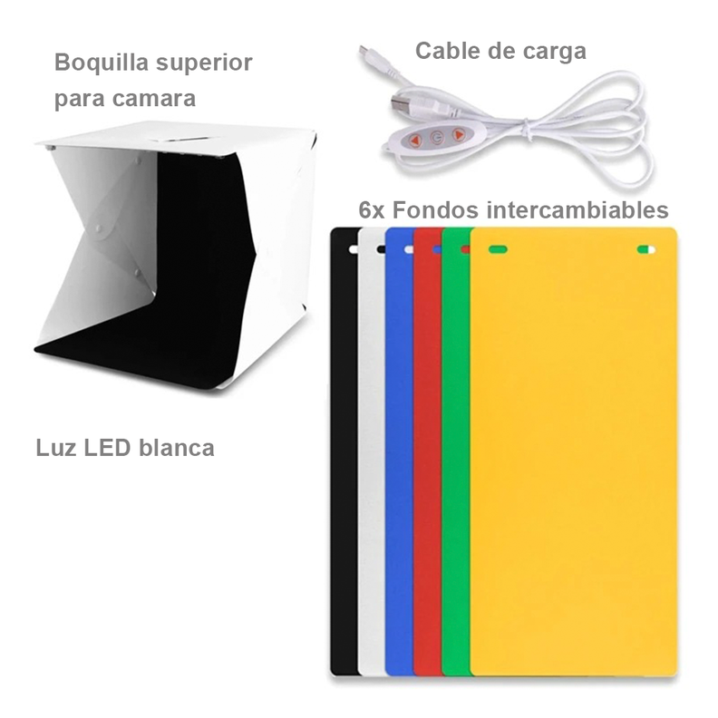 Set De Fotos Portátil Caja De Fotografia Luz Led Fondos-3