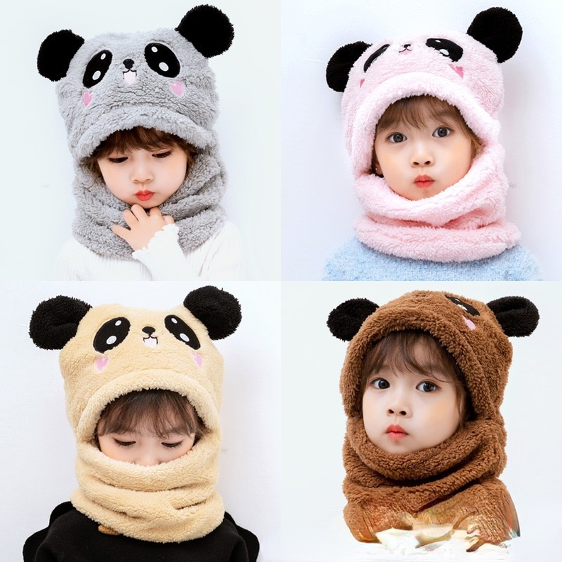 Gorro Felpa Niños Niñas Cuello Abrigador Oso Panda Diseños-7
