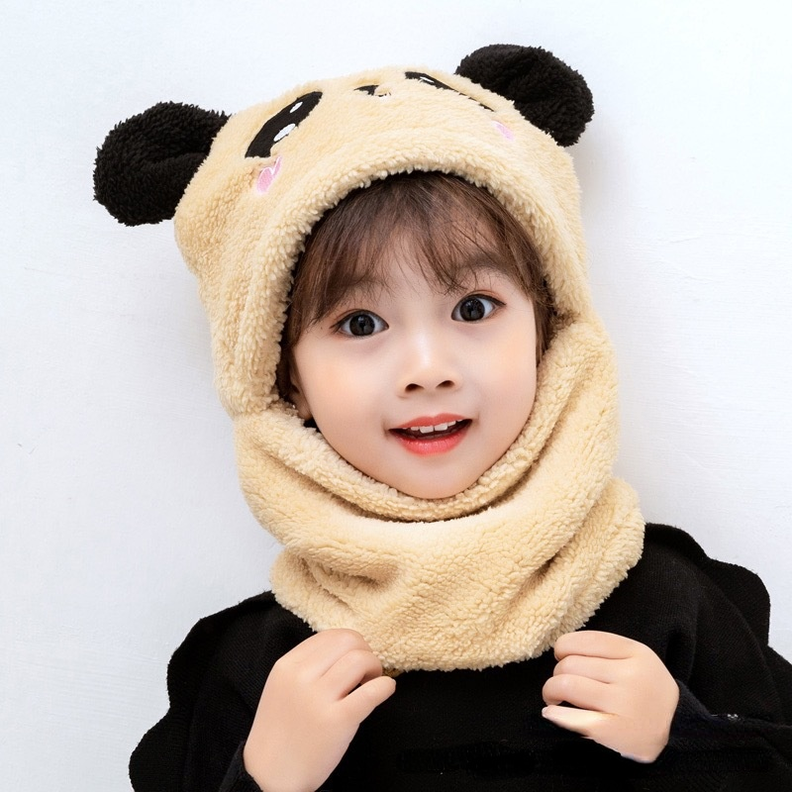 Gorro Felpa Niños Niñas Cuello Abrigador Oso Panda Diseños-6
