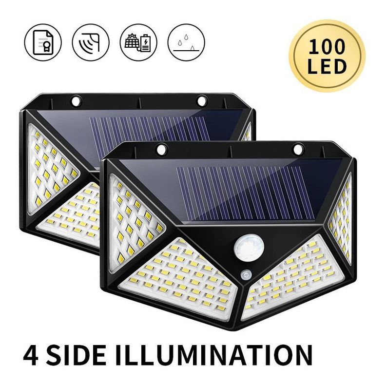 Foco Solar 100 Led Exterior Pared Sensor Luz Fria-1