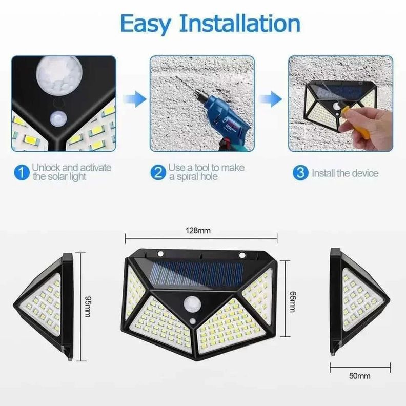 Foco Solar 100 Led Exterior Pared Sensor Luz Fria-7