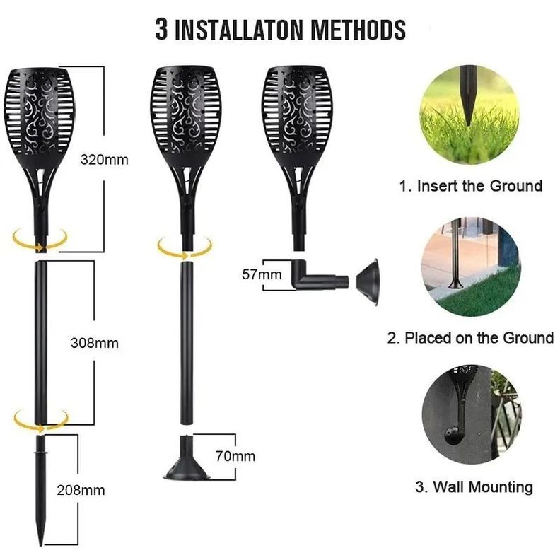Lampara Solar Exterior Antorcha Para Jardin Solar-5