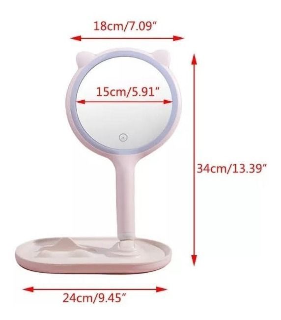 Espejo De Mano Led Recargable Usb Soporte Para Cel-3