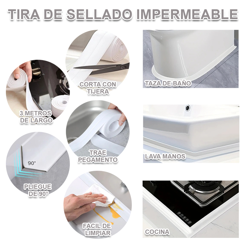 Tira Sellado Baño Impermeable Ducha Calafateo Cinta Adhesiva-3