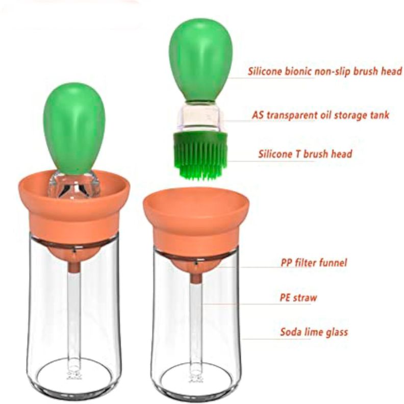 Dispensador Aceite Vidrio 2 En 1 Con Brocha Silico-1