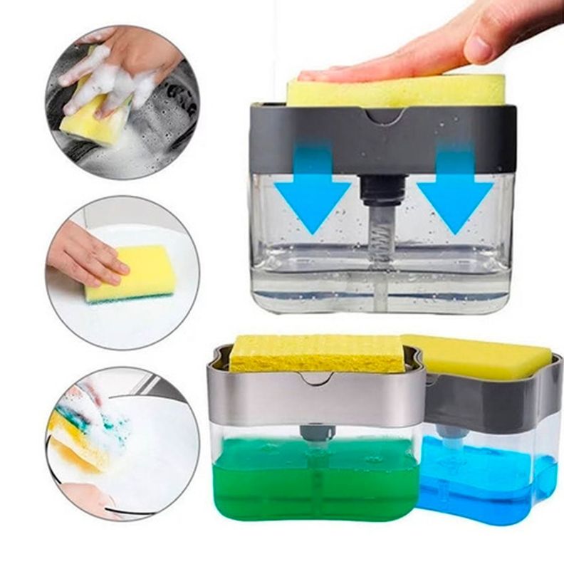  Dispensador De Lavalozas Manual Con Esponja Con Recipiente-5