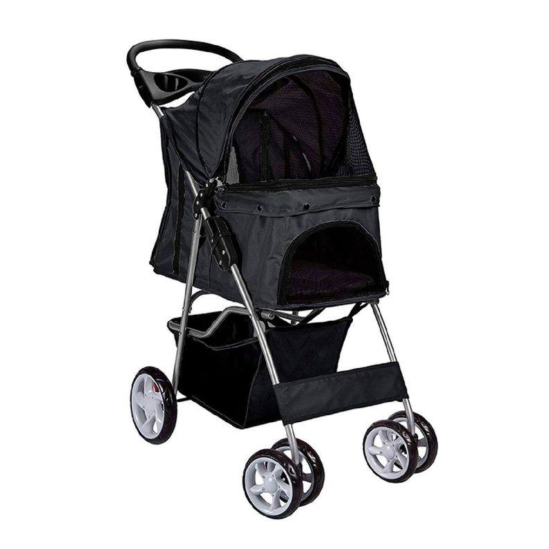 Coche Paseo Mascota Plegable Portatil 4 Ruedas Negro