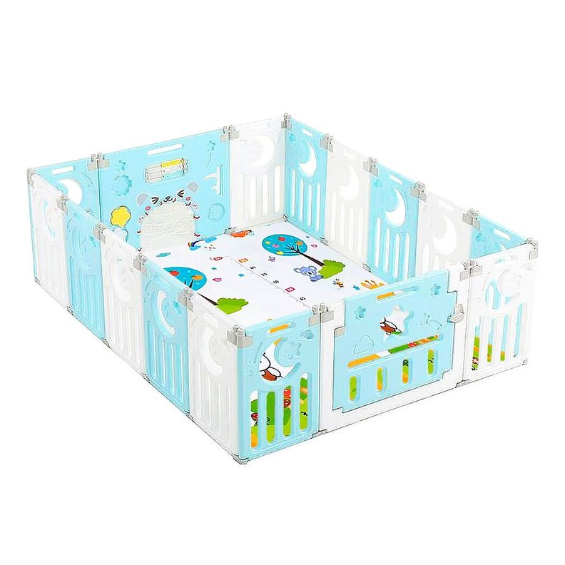 Corral Bebe Multiformas Plástico 14 + 2 Plegable Celeste-0