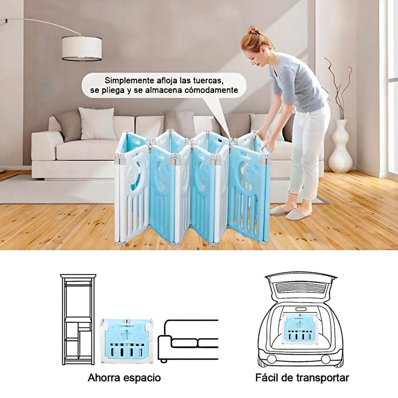 Corral Bebe Multiformas Plástico 14 + 2 Plegable Celeste-2