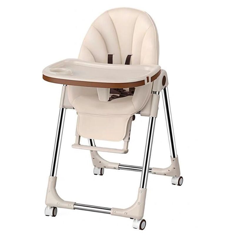 Silla De Comer Bebe Regulable Eco Cuero Beige-0