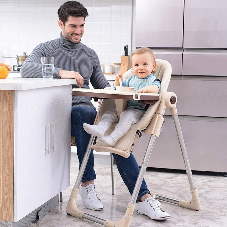 Silla De Comer Bebe Regulable Eco Cuero Beige-2