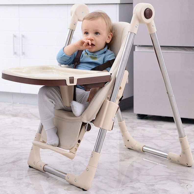 Silla De Comer Bebe Regulable Eco Cuero Beige-4