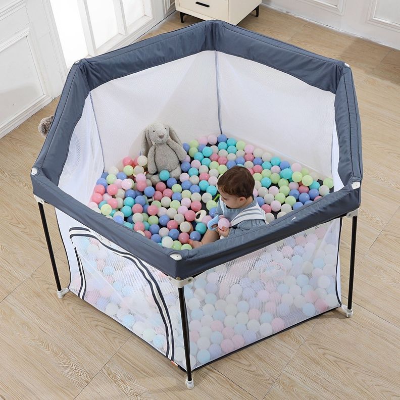 Corral Plegable Infantil Portatil Gris-4