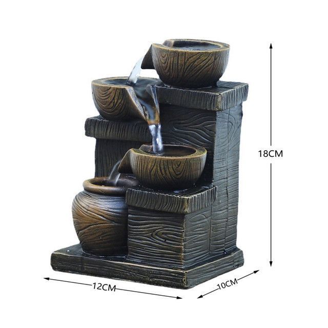 Decoración Cascada Cuenco Fuente de Escritorio 4 Niveles con Luces LED-1