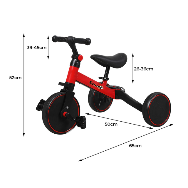 Triciclo Correpasillos Bicicleta de Aprendizaje Multiposiciones 3 En 1 Rojo-2