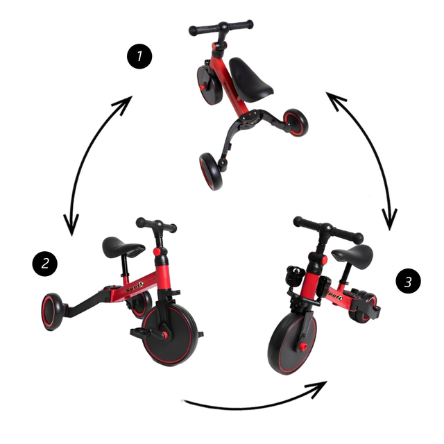 Triciclo Correpasillos Bicicleta de Aprendizaje Multiposiciones 3 En 1 Rojo-9