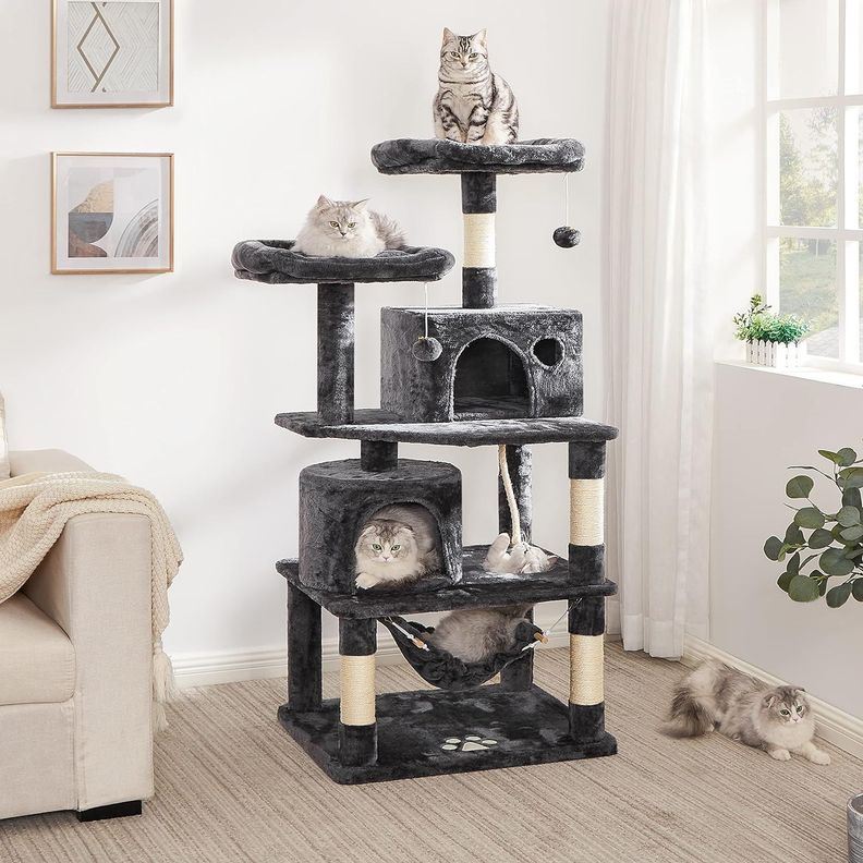 Rascador Gatos Tipo Torre 145cm Mas Hamaca Arbol Terciopelo-1