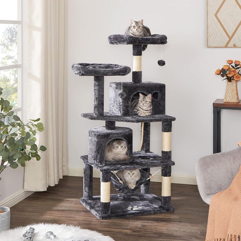 Rascador Gatos Tipo Torre 145cm Mas Hamaca Arbol Terciopelo-3