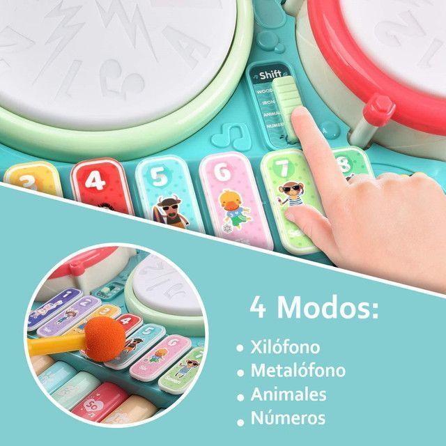 Batería Juguete Piano Musical Didáctico 5 En 1 Micrófono-5