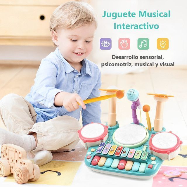 Batería Juguete Piano Musical Didáctico 5 En 1 Micrófono-6