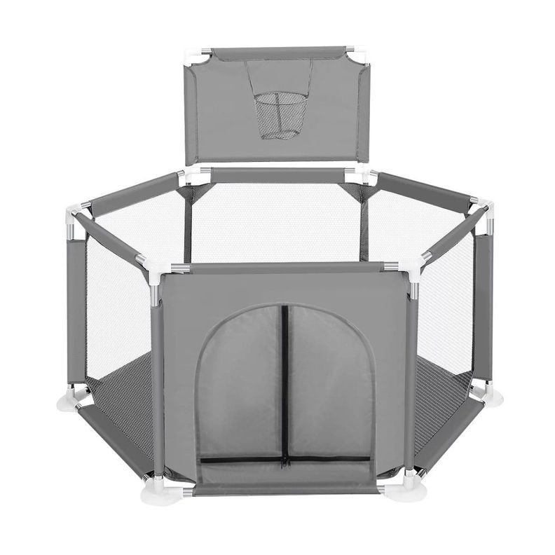 Corral de Seguridad Bebe hexagonal con Aro de basketball Gris-0