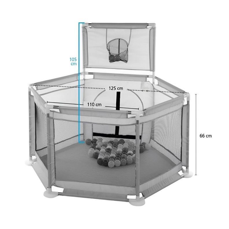 Corral de Seguridad Bebe hexagonal con Aro de basketball Gris-2