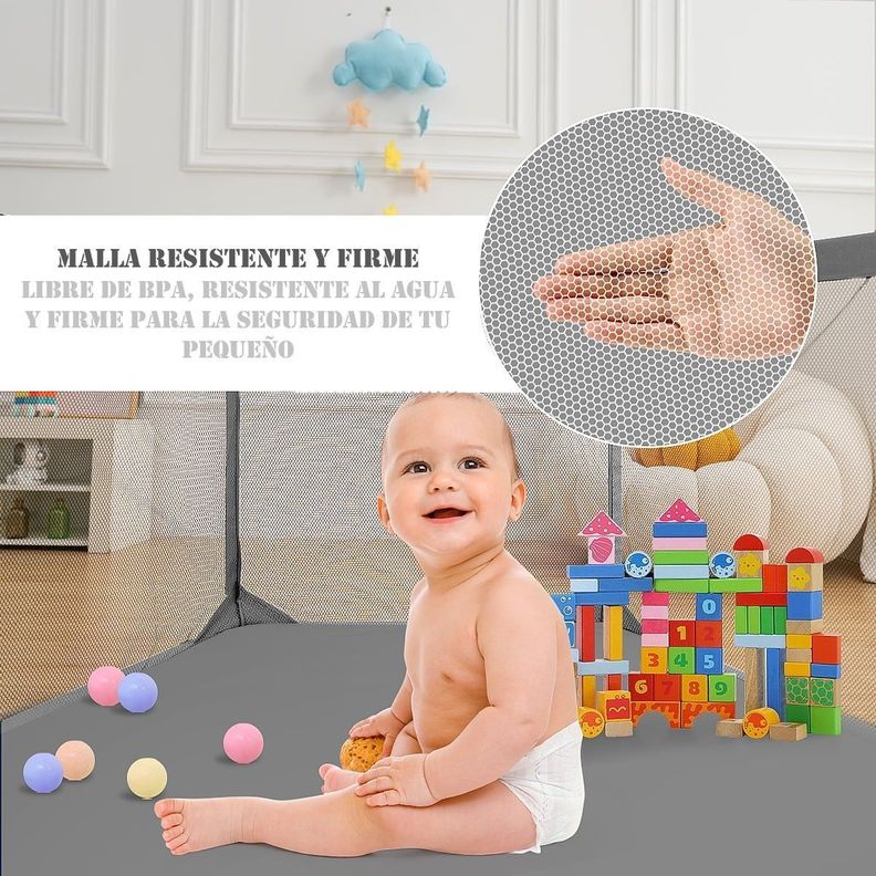 Corral de Seguridad Bebe hexagonal con Aro de basketball Gris-3