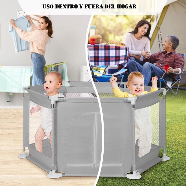 Corral de Seguridad Bebe hexagonal con Aro de basketball Gris-4